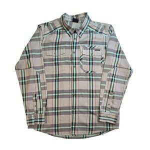 OAKLEY Shirt Men's Large Button Up Plaid  Gray/Green Long Sleeve  Reinforced